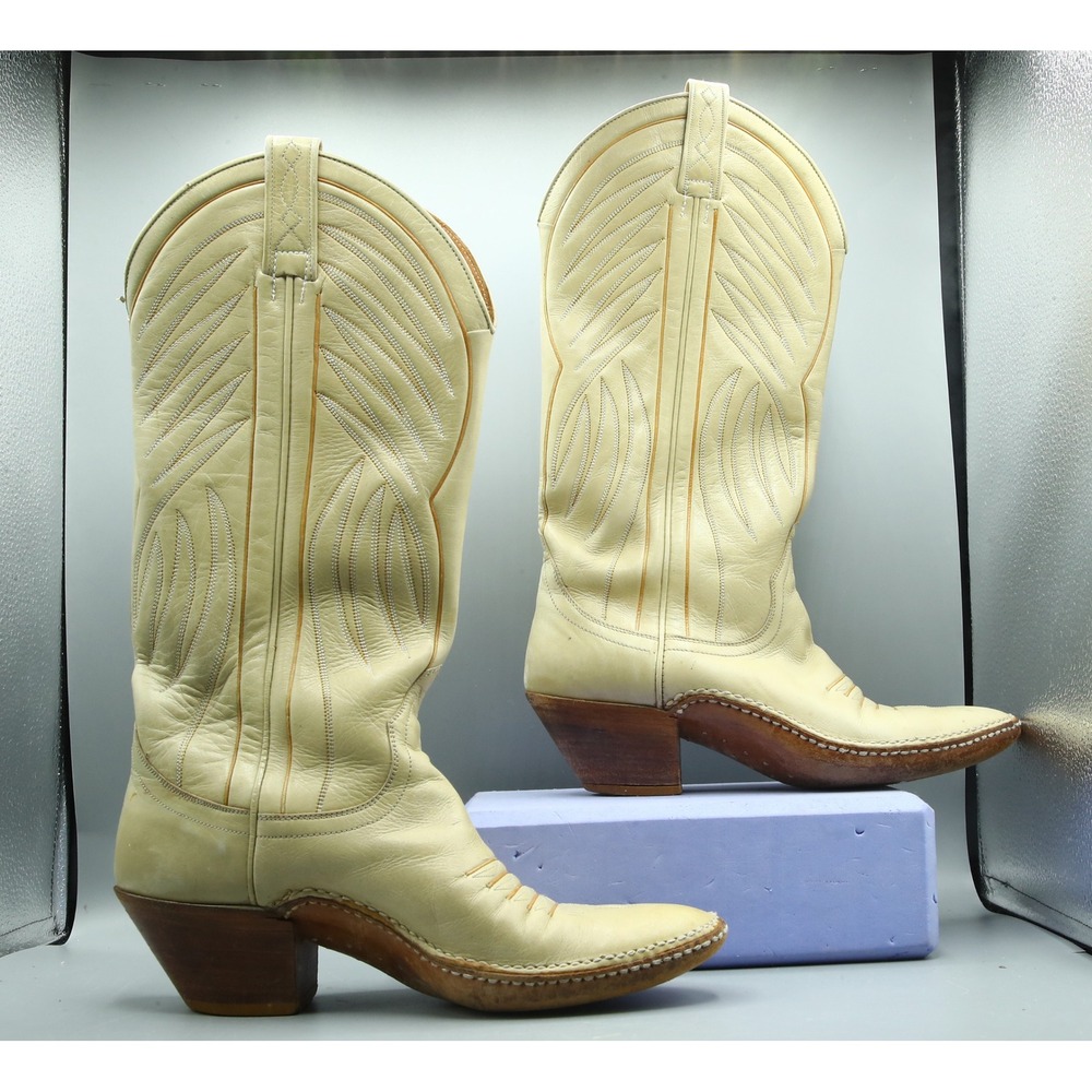 Dan Post Vintage Cream Leather 4144 Western Cowboy Boots Made in Spain Size 6C